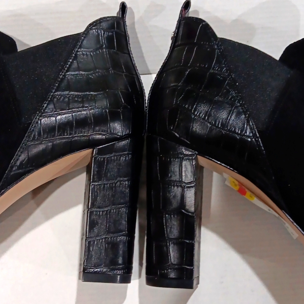 MARC FISHER. BLACK, MIXED MEDIA, "SAYLA" PEEP TOE BOOTIE. Size 9M. - Picture 5 of 11